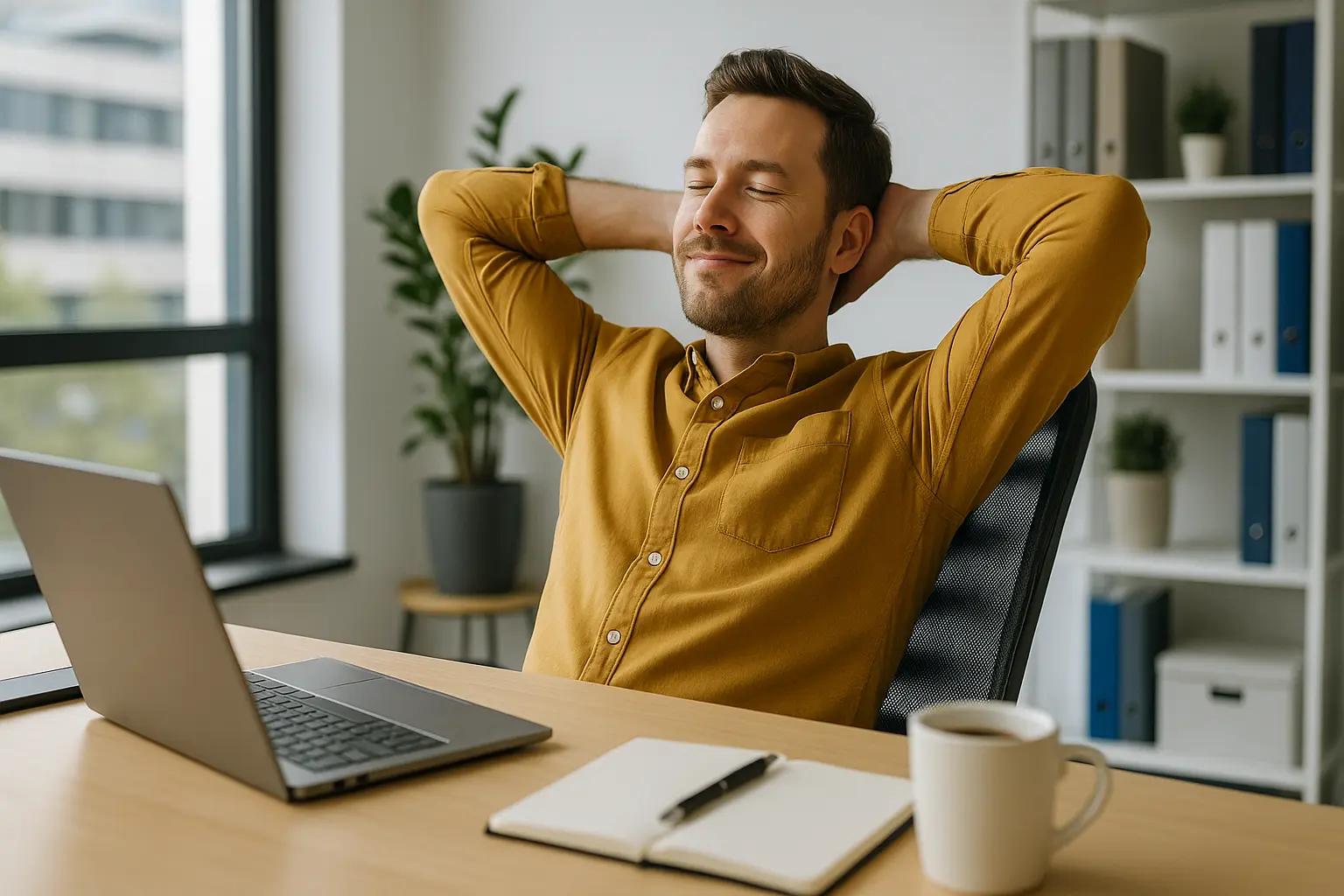 Person relaxed at a desk